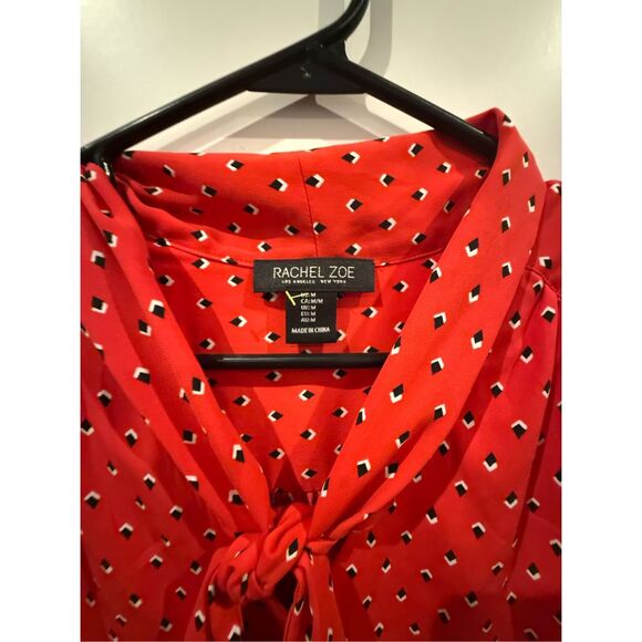 Rachel Zoe Red patterned tie blouse sz M - Picture 6 of 9